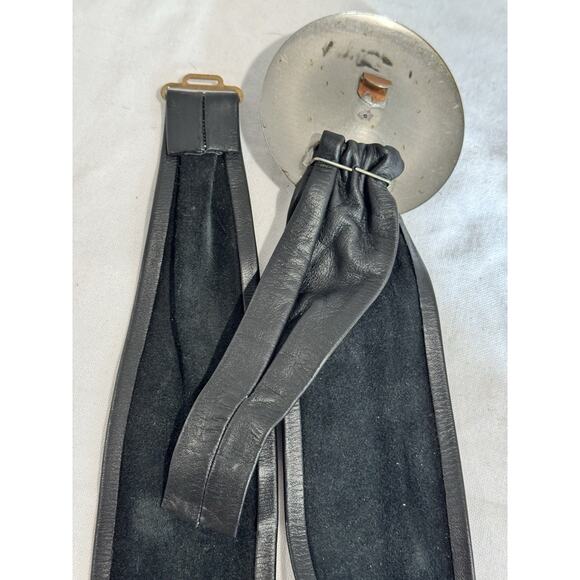 Vtg Black Leather Belt Silver Buckle Tassel Reynold Mejer Metal Petals Studio - Picture 7 of 7